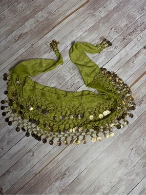 Green Coin Fringe Belly Dance Hip Scarf